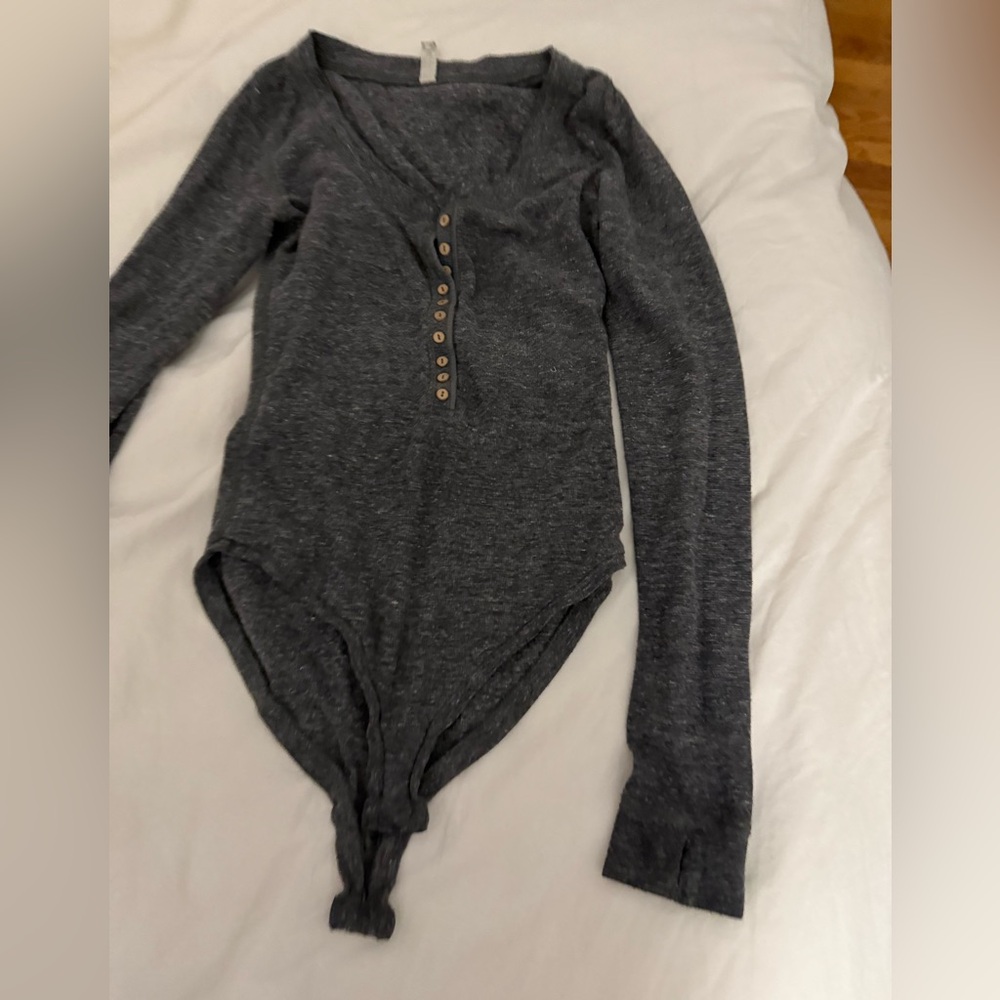 Free People Grey Henley Bodysuit